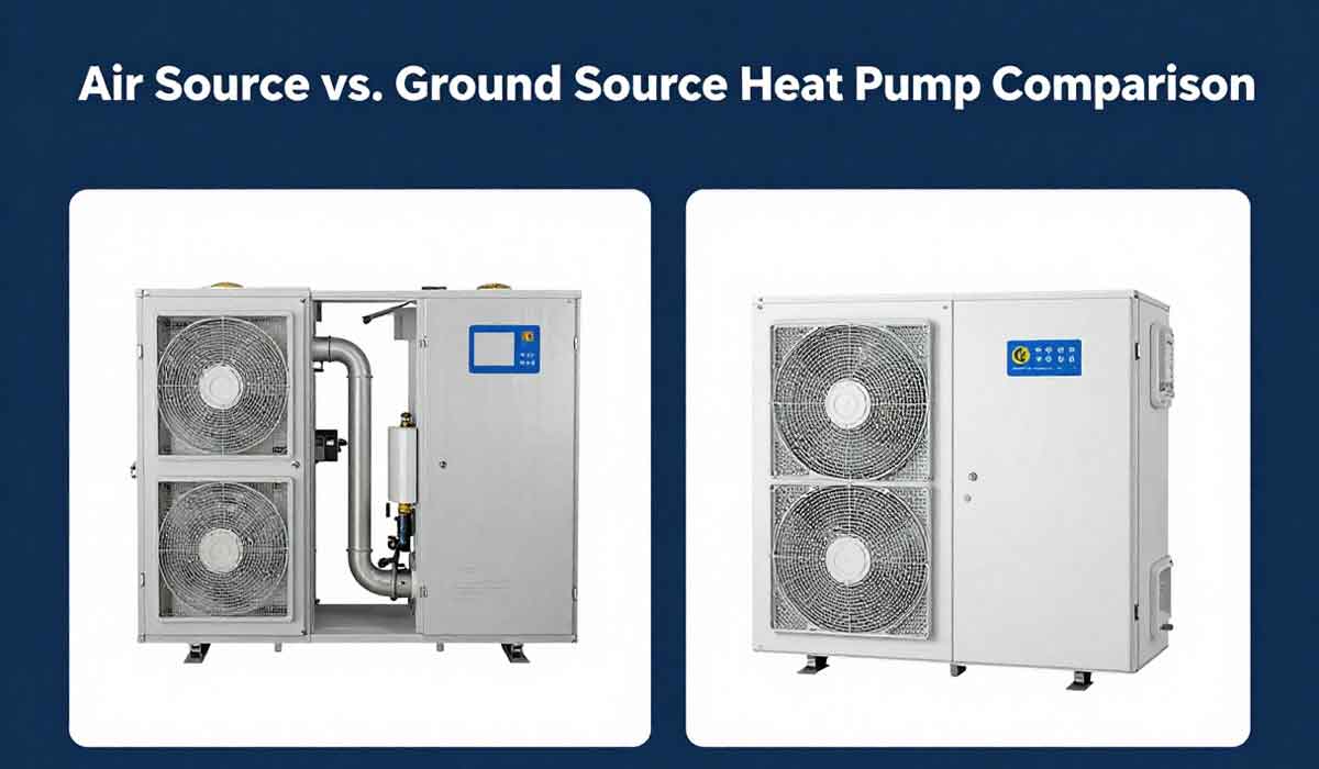 Comparison graphic of air source and ground source heat pump systems