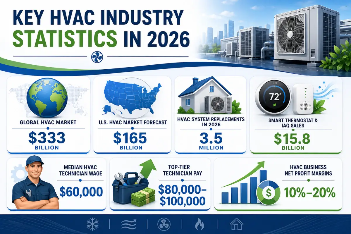Infographic showing key HVAC industry statistics in 2026
