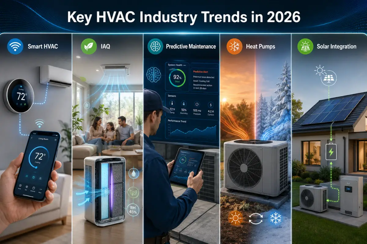 Infographic showing key HVAC industry trends in 2026