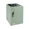 Trane evaporator coil cabinet with copper line connections isolated on a transparent background.