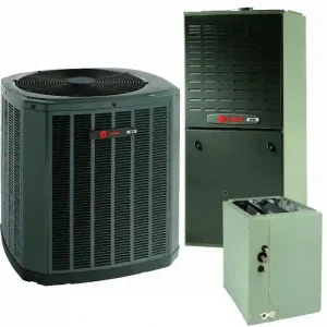 Trane central AC condenser unit, furnace, and evaporator coil