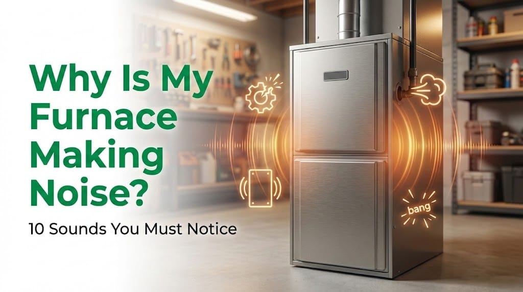 Furnace with glowing noise icons and text: Why Is My Furnace Making Noise?